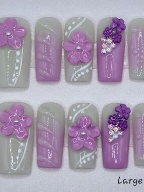 Large Square Press On Nails Faerie Violet Vale Handmade